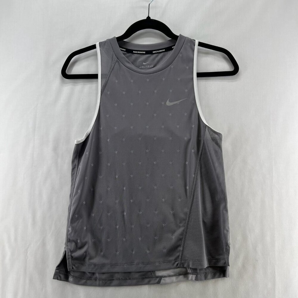Nike Running Dri Fit Tank Top Women XS Mesh Racerback Athleisure Star Print Gray